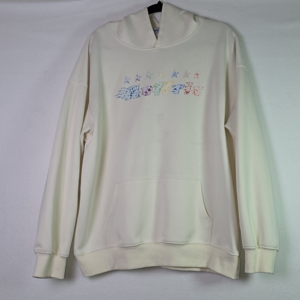 Aelfric Eden Cream Hoodie M  Rainbow Star Graphic Streetwear Pullover Sweatshirt